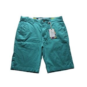 Hudson & Barrow Stretch Chino Shorts Mens 33 Green Turq Cotton 6" Inseam